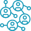 Networked people icon symbolizing communication on blue background